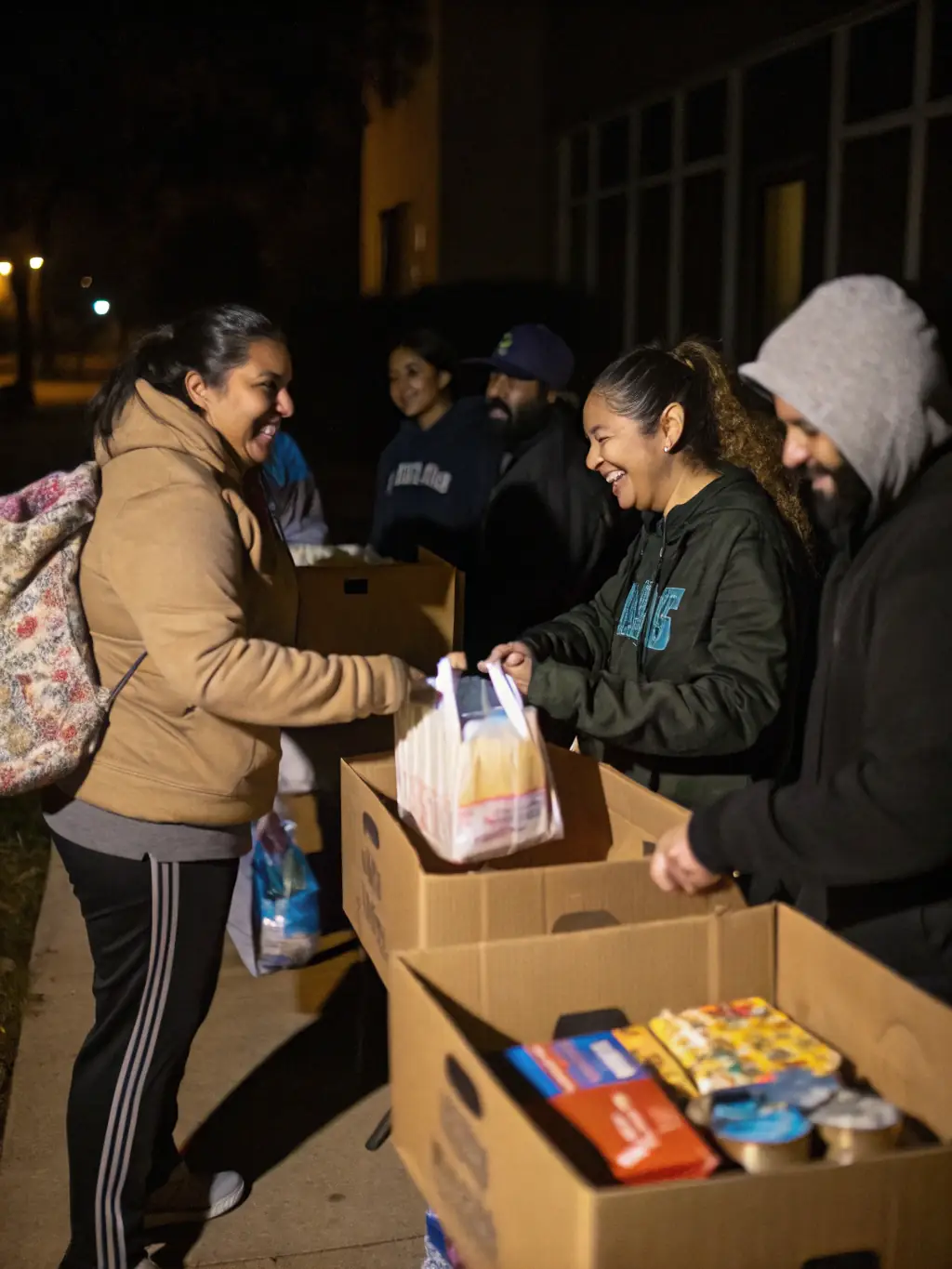 A heartwarming image of volunteers distributing essential supplies to an indigenous community in Ecuador, highlighting the direct impact of LA MAISON DE L'EQUATEUR's humanitarian efforts.